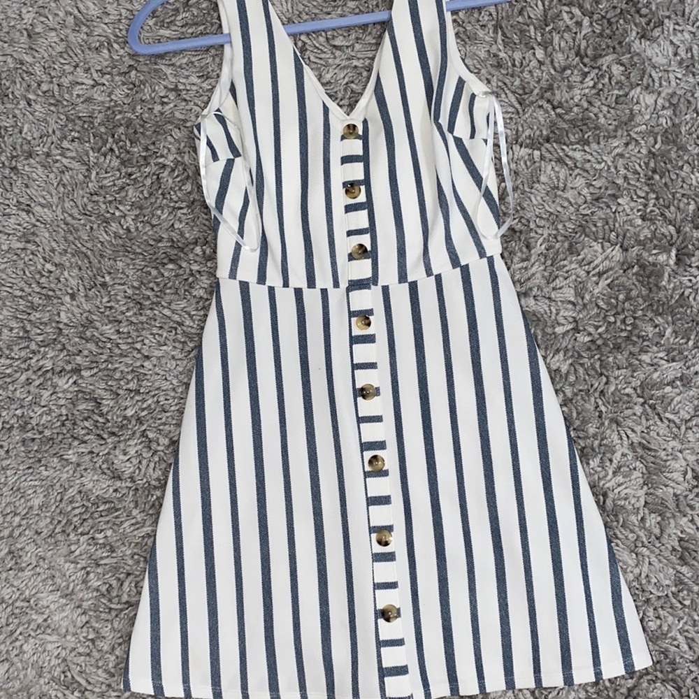 blue & white striped dress